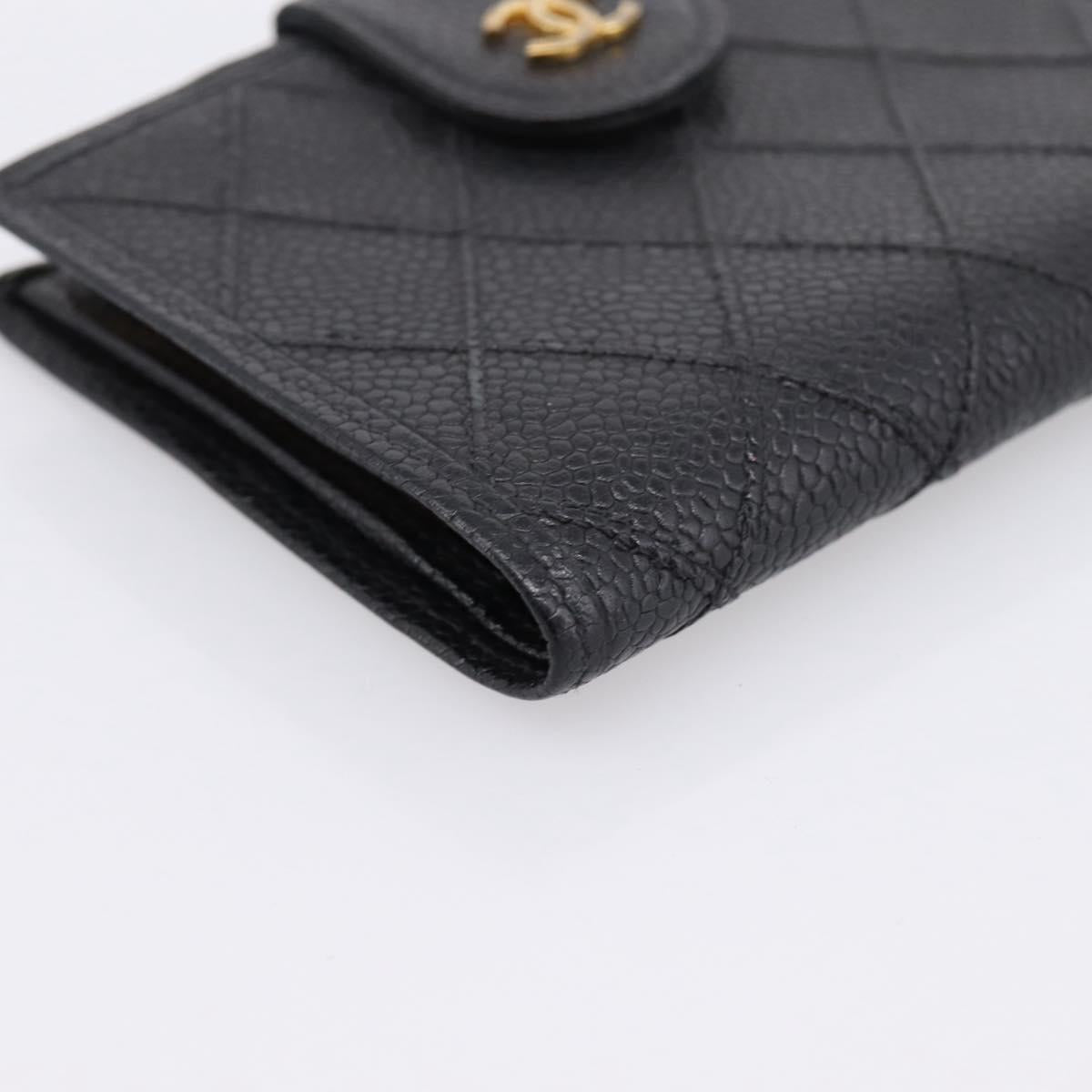 CHANEL Bicolore Compact Wallet Caviar Skin Black Gold CC Auth 207490V