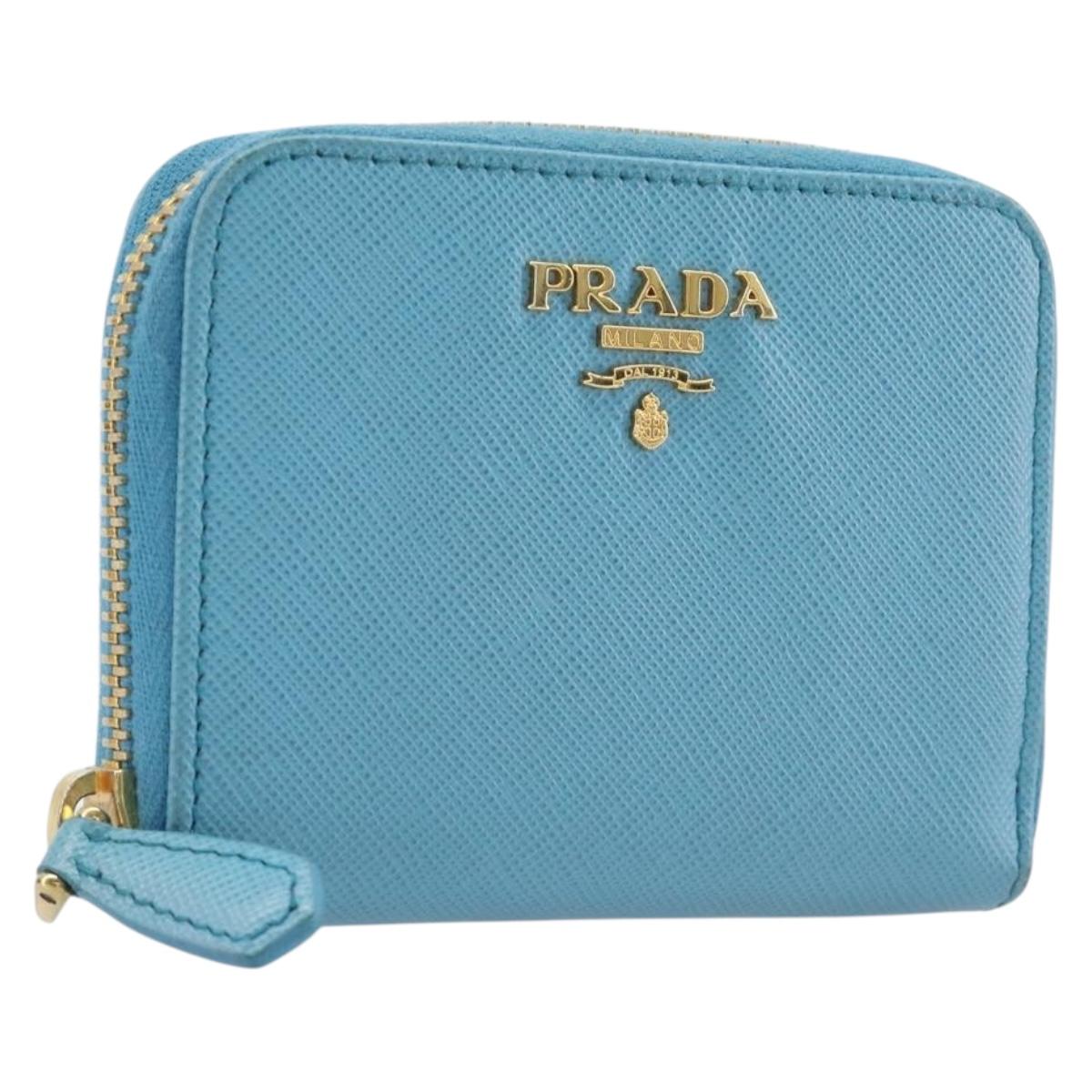 PRADA Coin Purse Safiano Leather Light Blue Gold Auth 207493V