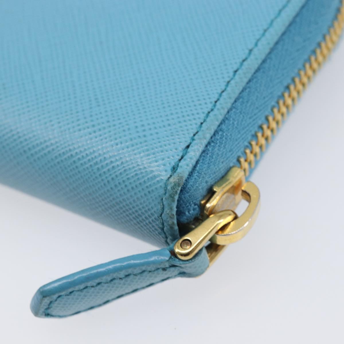 PRADA Coin Purse Safiano Leather Light Blue Gold Auth 207493V