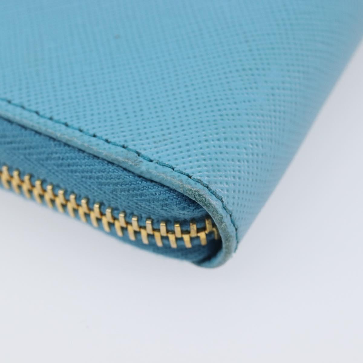 PRADA Coin Purse Safiano Leather Light Blue Gold Auth 207493V
