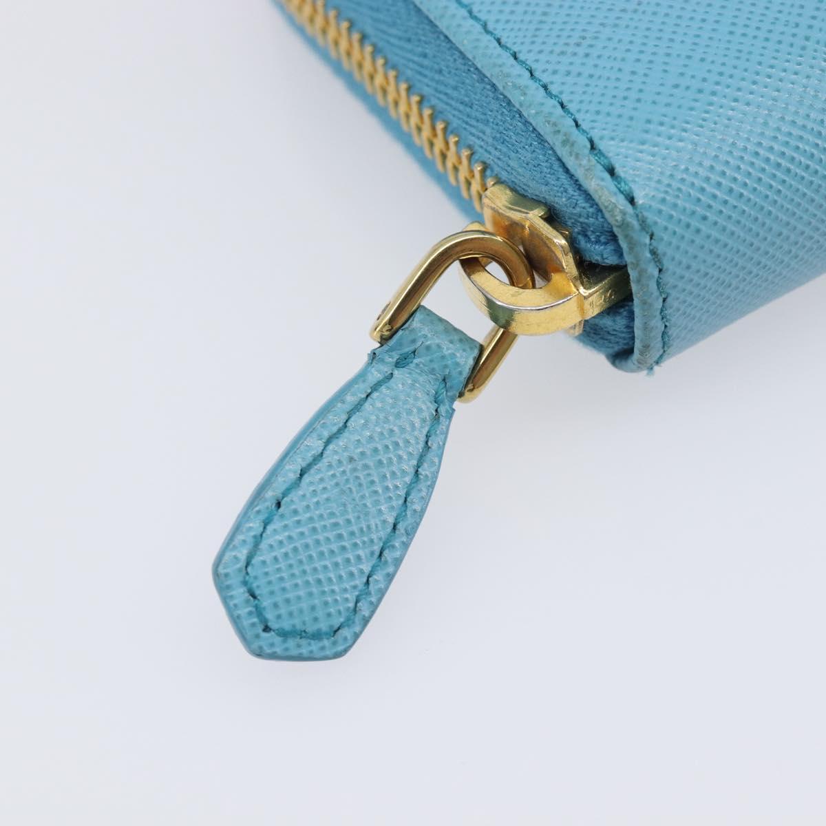 PRADA Coin Purse Safiano Leather Light Blue Gold Auth 207493V