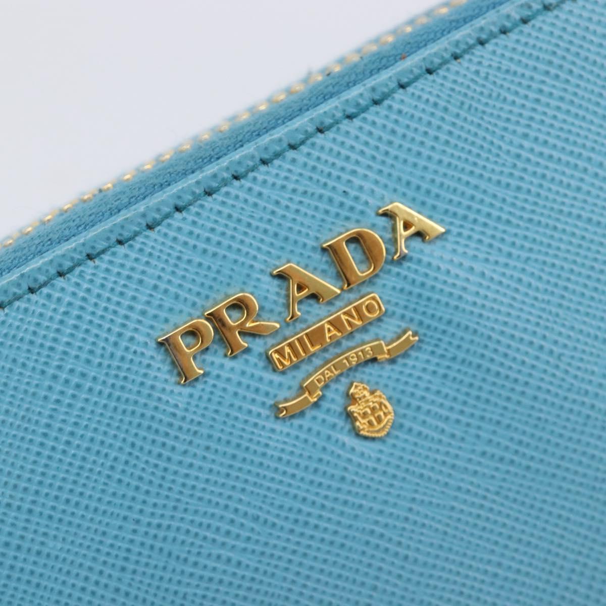 PRADA Coin Purse Safiano Leather Light Blue Gold Auth 207493V
