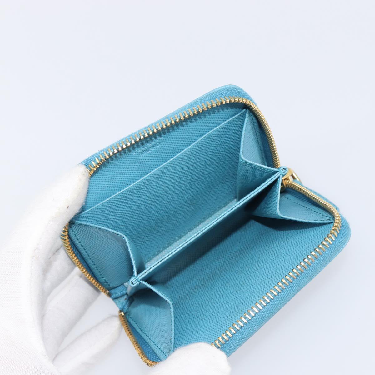 PRADA Coin Purse Safiano Leather Light Blue Gold Auth 207493V