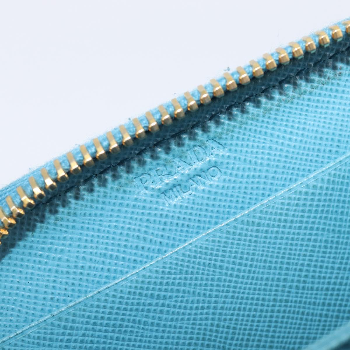 PRADA Coin Purse Safiano Leather Light Blue Gold Auth 207493V