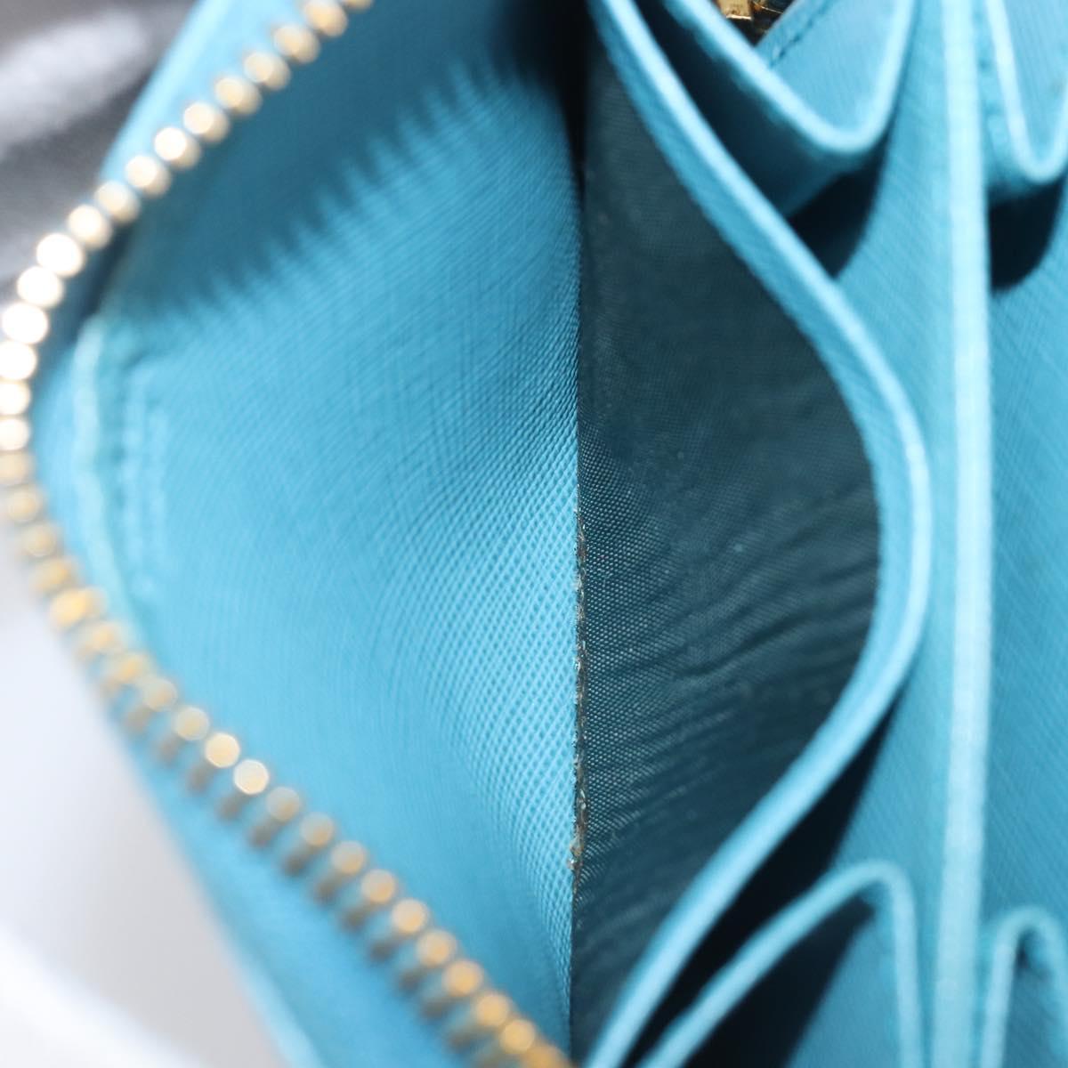 PRADA Coin Purse Safiano Leather Light Blue Gold Auth 207493V