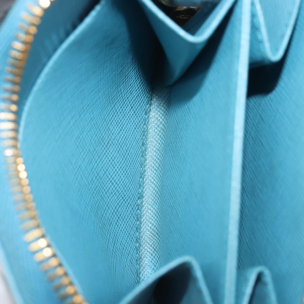 PRADA Coin Purse Safiano Leather Light Blue Gold Auth 207493V