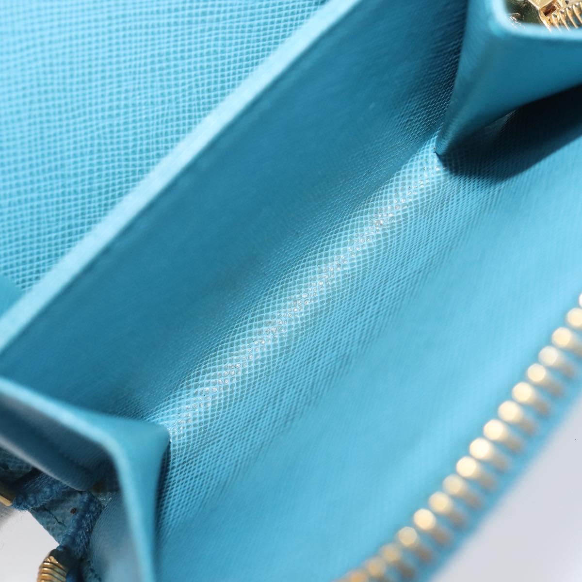 PRADA Coin Purse Safiano Leather Light Blue Gold Auth 207493V