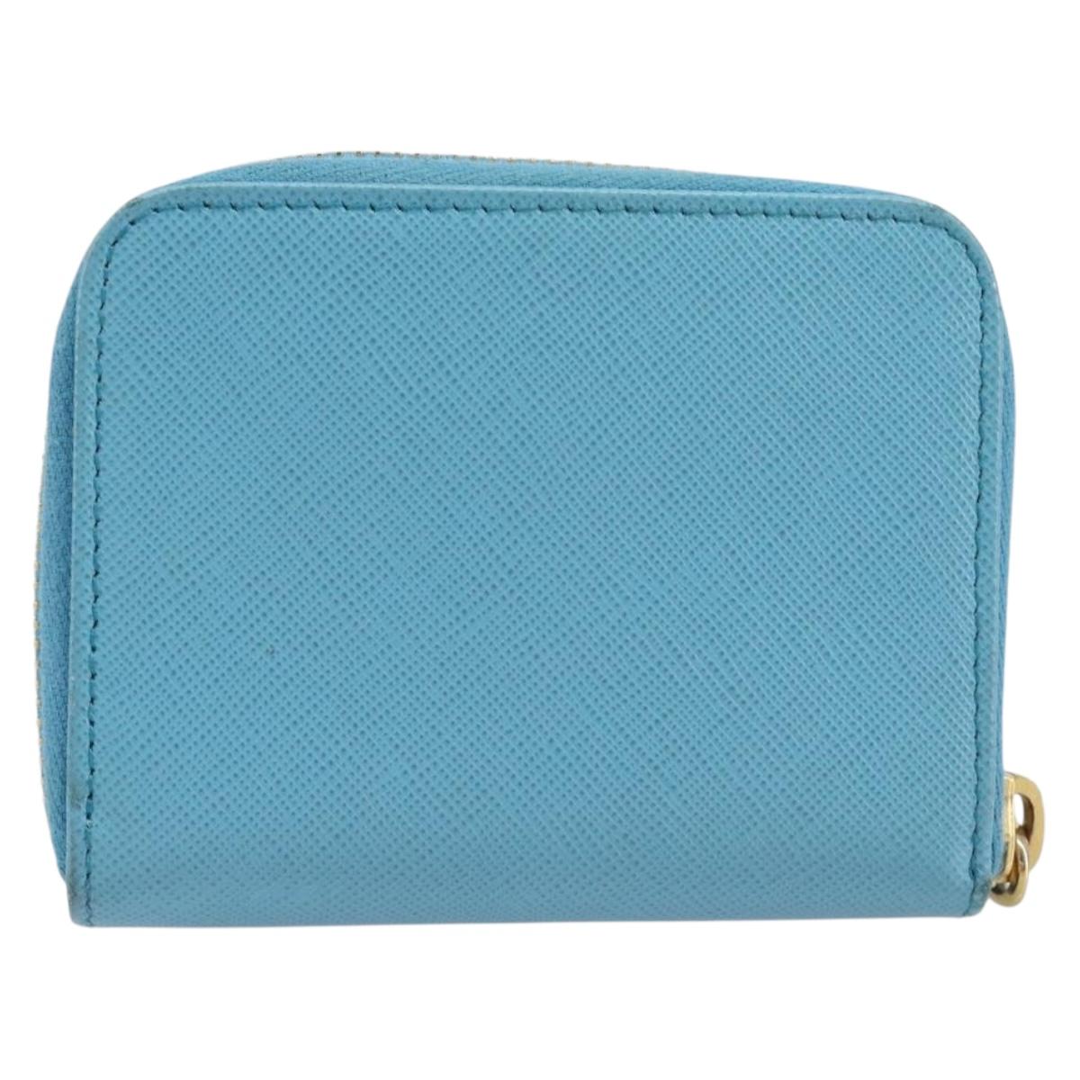 PRADA Coin Purse Safiano Leather Light Blue Gold Auth 207493V