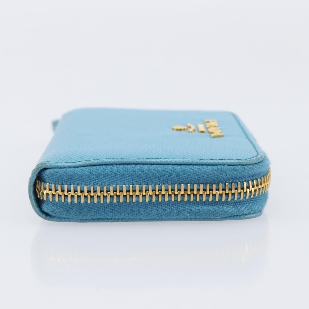 PRADA Coin Purse Safiano Leather Light Blue Gold Auth 207493V