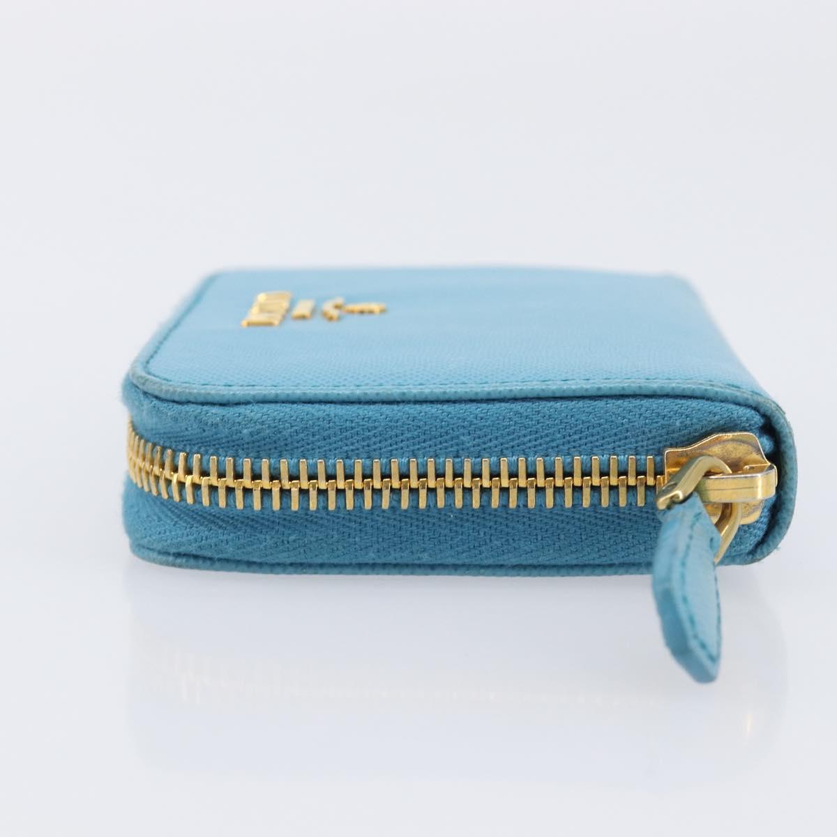PRADA Coin Purse Safiano Leather Light Blue Gold Auth 207493V
