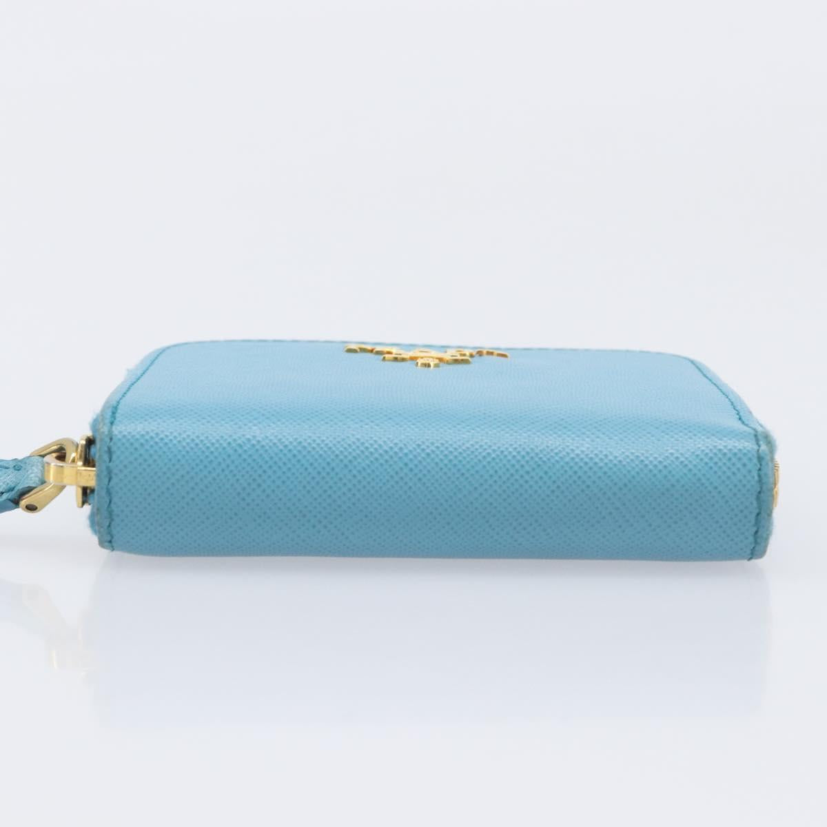 PRADA Coin Purse Safiano Leather Light Blue Gold Auth 207493V
