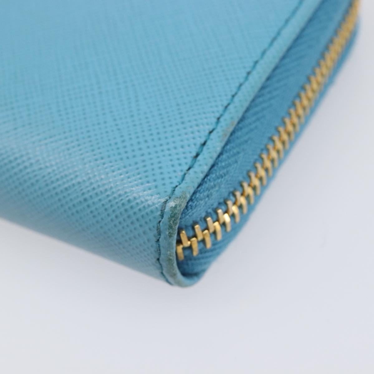 PRADA Coin Purse Safiano Leather Light Blue Gold Auth 207493V