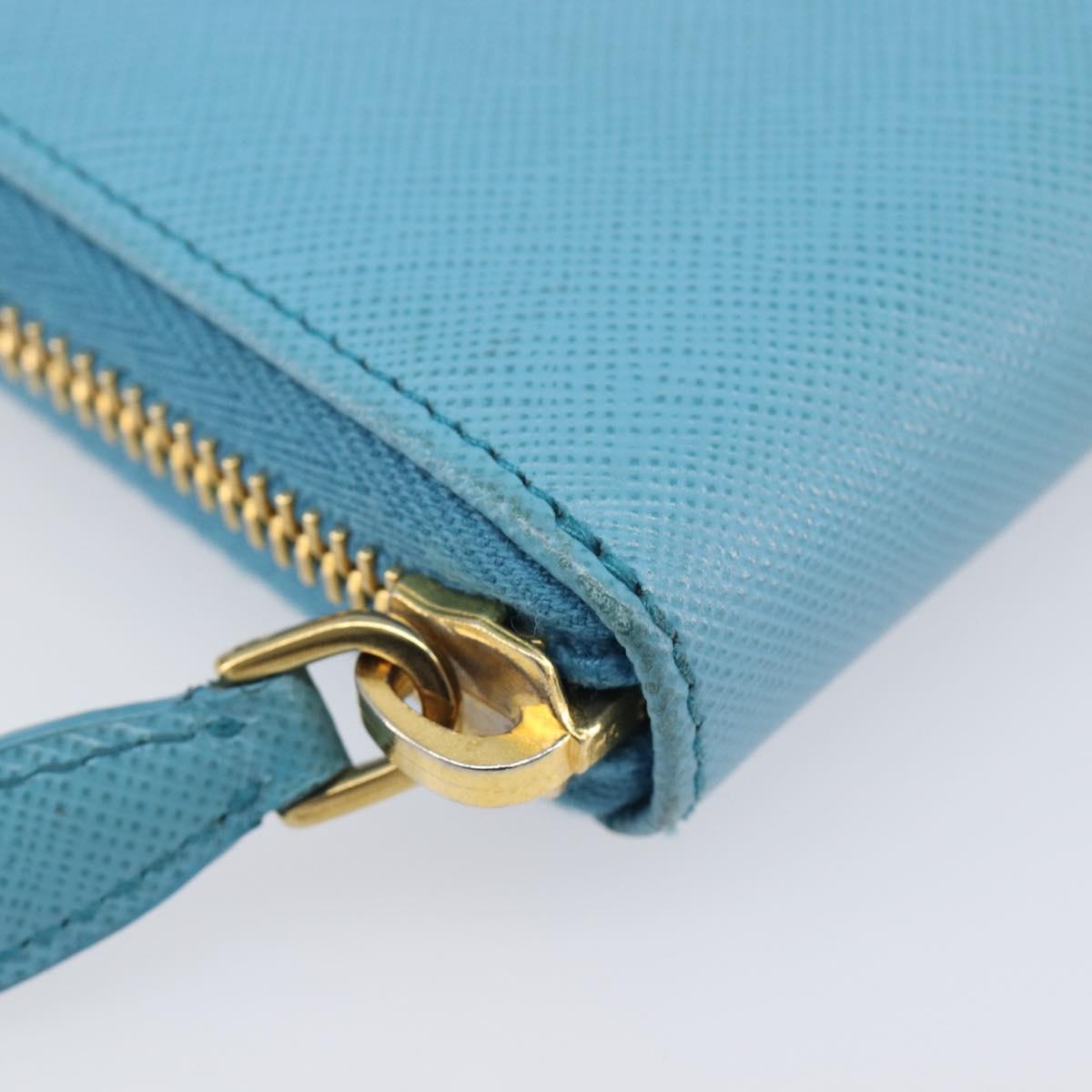 PRADA Coin Purse Safiano Leather Light Blue Gold Auth 207493V