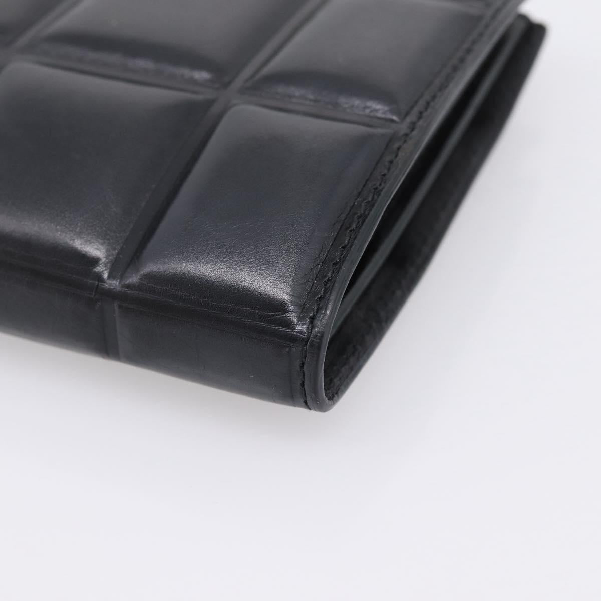 Bottega Veneta Padded Compact Wallet Leather Black Gold Tone Auth 207496M