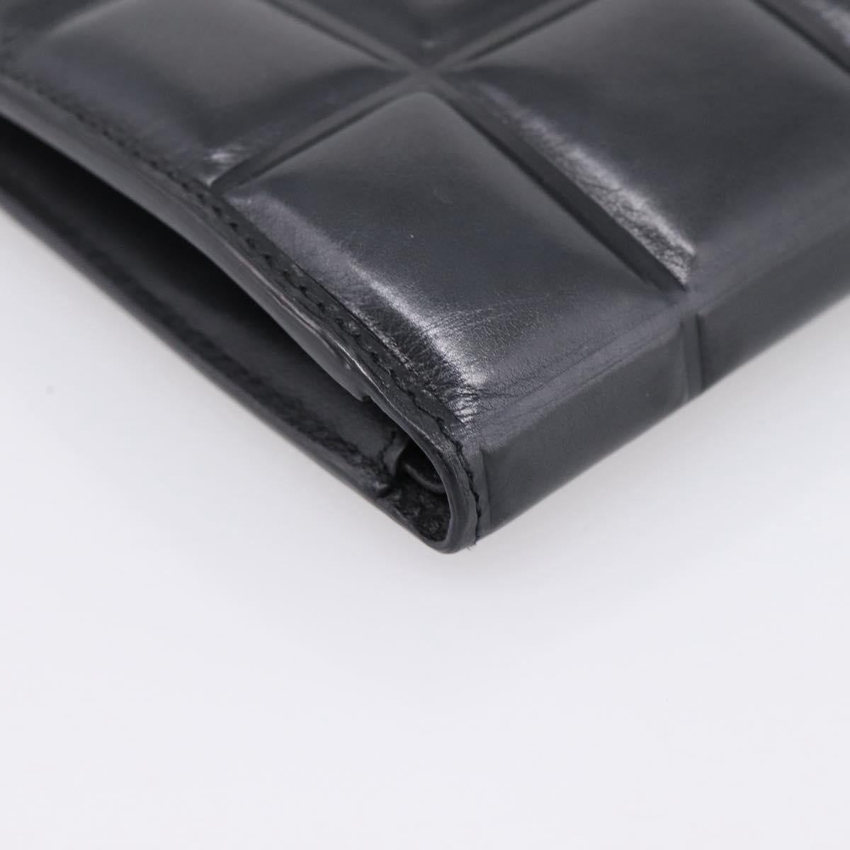 Bottega Veneta Padded Compact Wallet Leather Black Gold Tone Auth 207496M