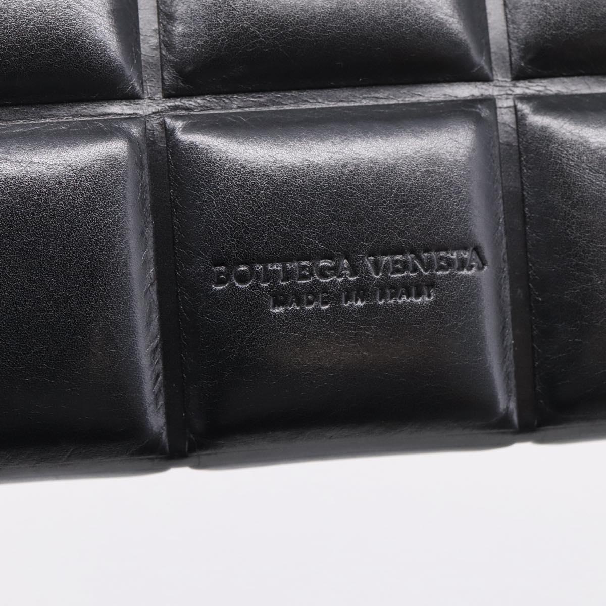 Bottega Veneta Padded Compact Wallet Leather Black Gold Tone Auth 207496M