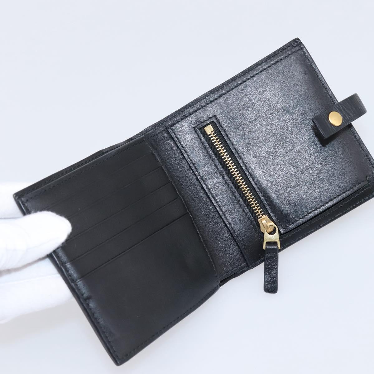 Bottega Veneta Padded Compact Wallet Leather Black Gold Tone Auth 207496M