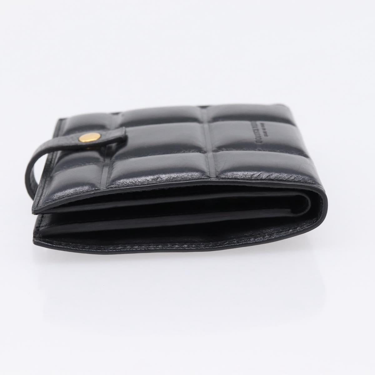 Bottega Veneta Padded Compact Wallet Leather Black Gold Tone Auth 207496M