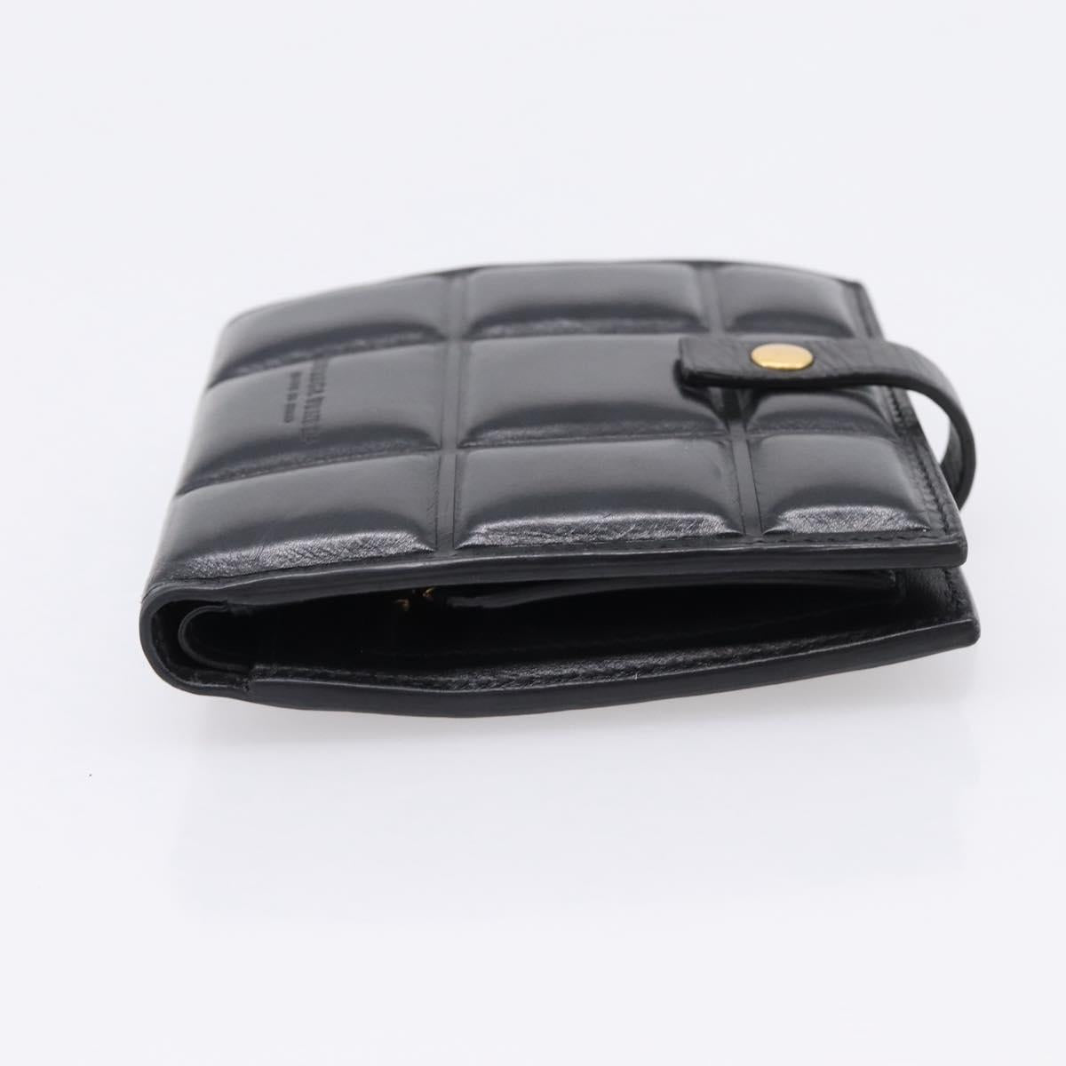 Bottega Veneta Padded Compact Wallet Leather Black Gold Tone Auth 207496M