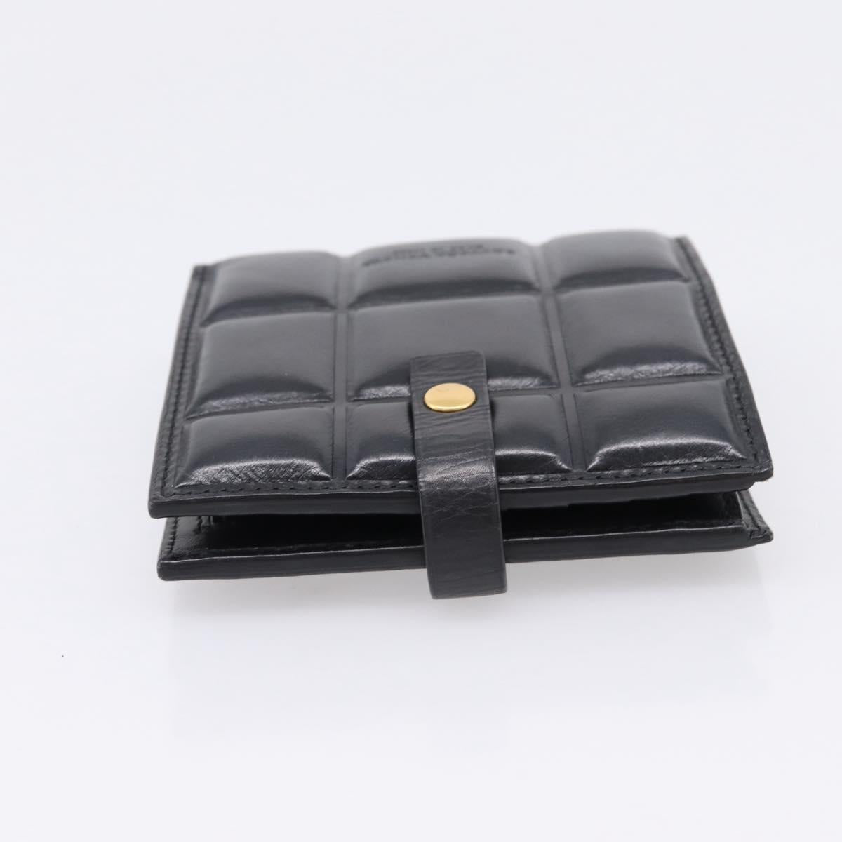 Bottega Veneta Padded Compact Wallet Leather Black Gold Tone Auth 207496M