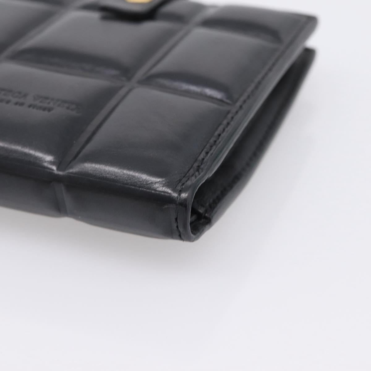 Bottega Veneta Padded Compact Wallet Leather Black Gold Tone Auth 207496M