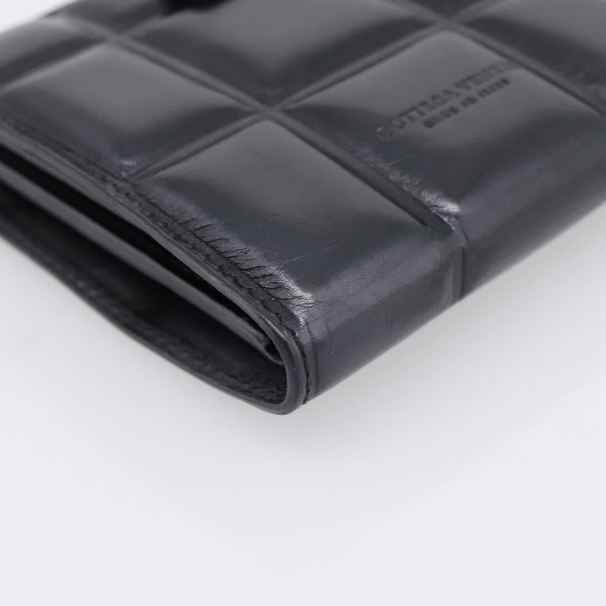 Bottega Veneta Padded Compact Wallet Leather Black Gold Tone Auth 207496M