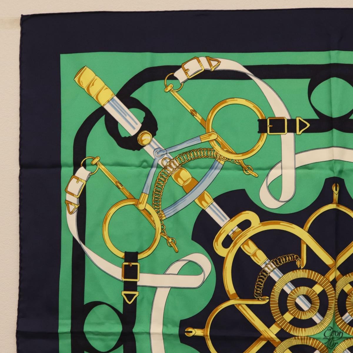 HERMES Carre 90 Scarf ""Eperon d Or"" Silk Navy Auth 207503