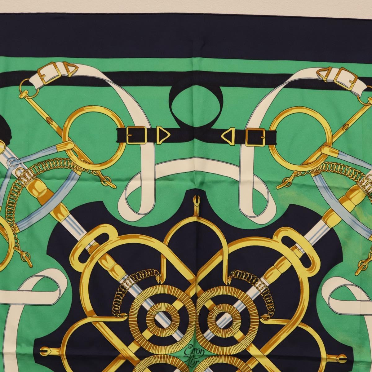 HERMES Carre 90 Scarf ""Eperon d Or"" Silk Navy Auth 207503