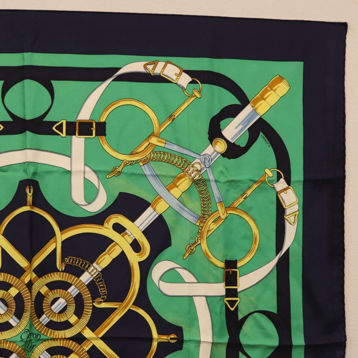 HERMES Carre 90 Scarf ""Eperon d Or"" Silk Navy Auth 207503