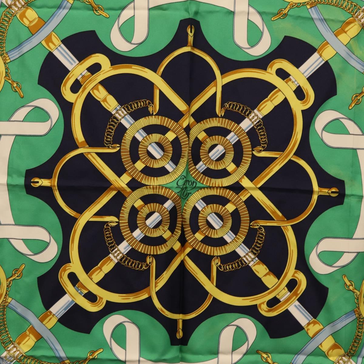 HERMES Carre 90 Scarf ""Eperon d Or"" Silk Navy Auth 207503