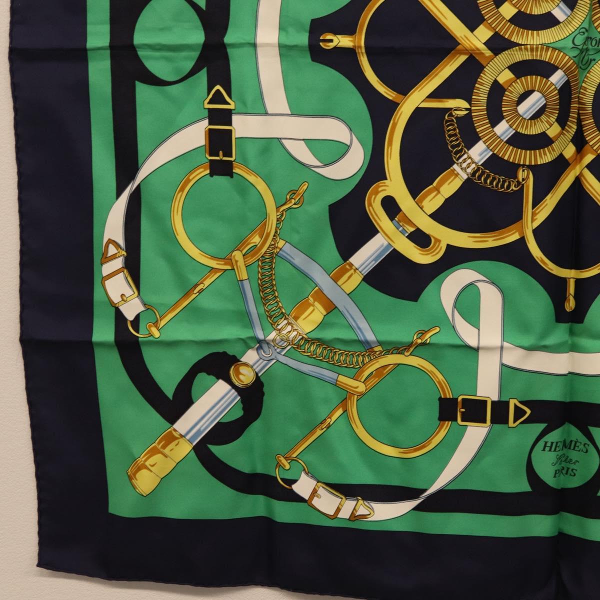 HERMES Carre 90 Scarf ""Eperon d Or"" Silk Navy Auth 207503