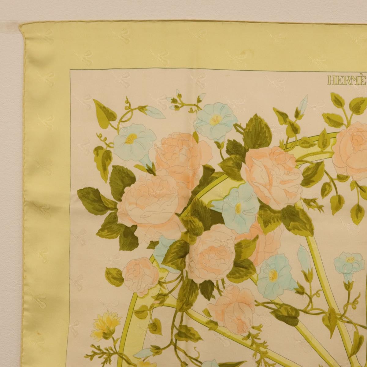 HERMES Carre 90 Scarf ""ROMANTIQUE Foulard Soie Vert Rose blanc"" Auth 207505