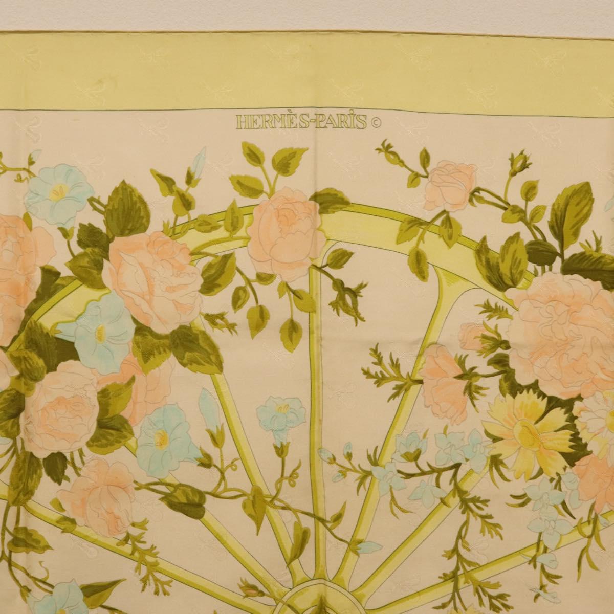 HERMES Carre 90 Scarf ""ROMANTIQUE Foulard Soie Vert Rose blanc"" Auth 207505