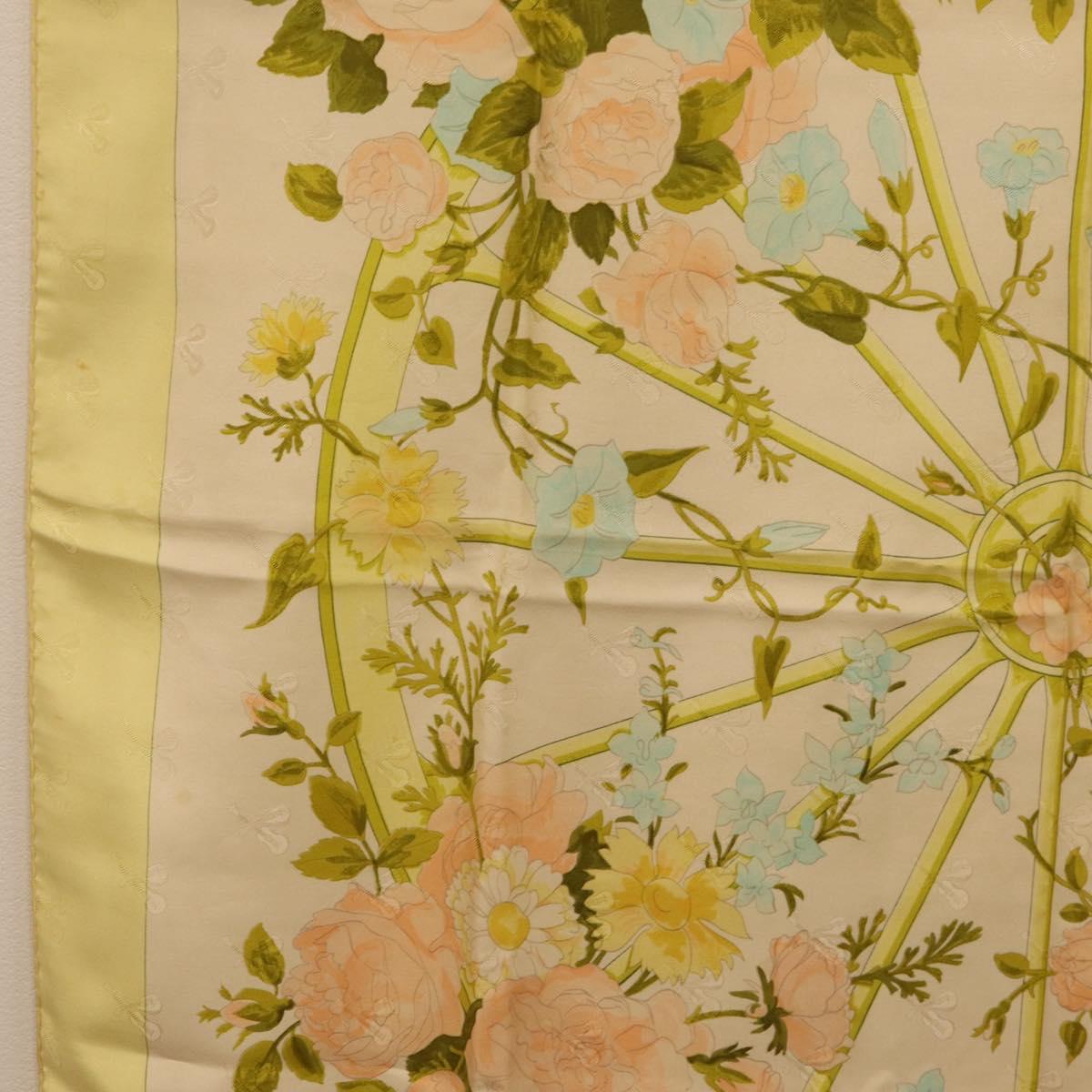HERMES Carre 90 Scarf ""ROMANTIQUE Foulard Soie Vert Rose blanc"" Auth 207505