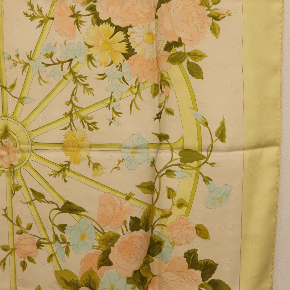 HERMES Carre 90 Scarf ""ROMANTIQUE Foulard Soie Vert Rose blanc"" Auth 207505