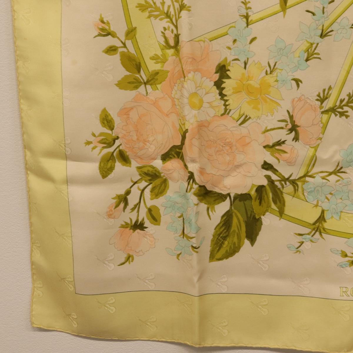 HERMES Carre 90 Scarf ""ROMANTIQUE Foulard Soie Vert Rose blanc"" Auth 207505
