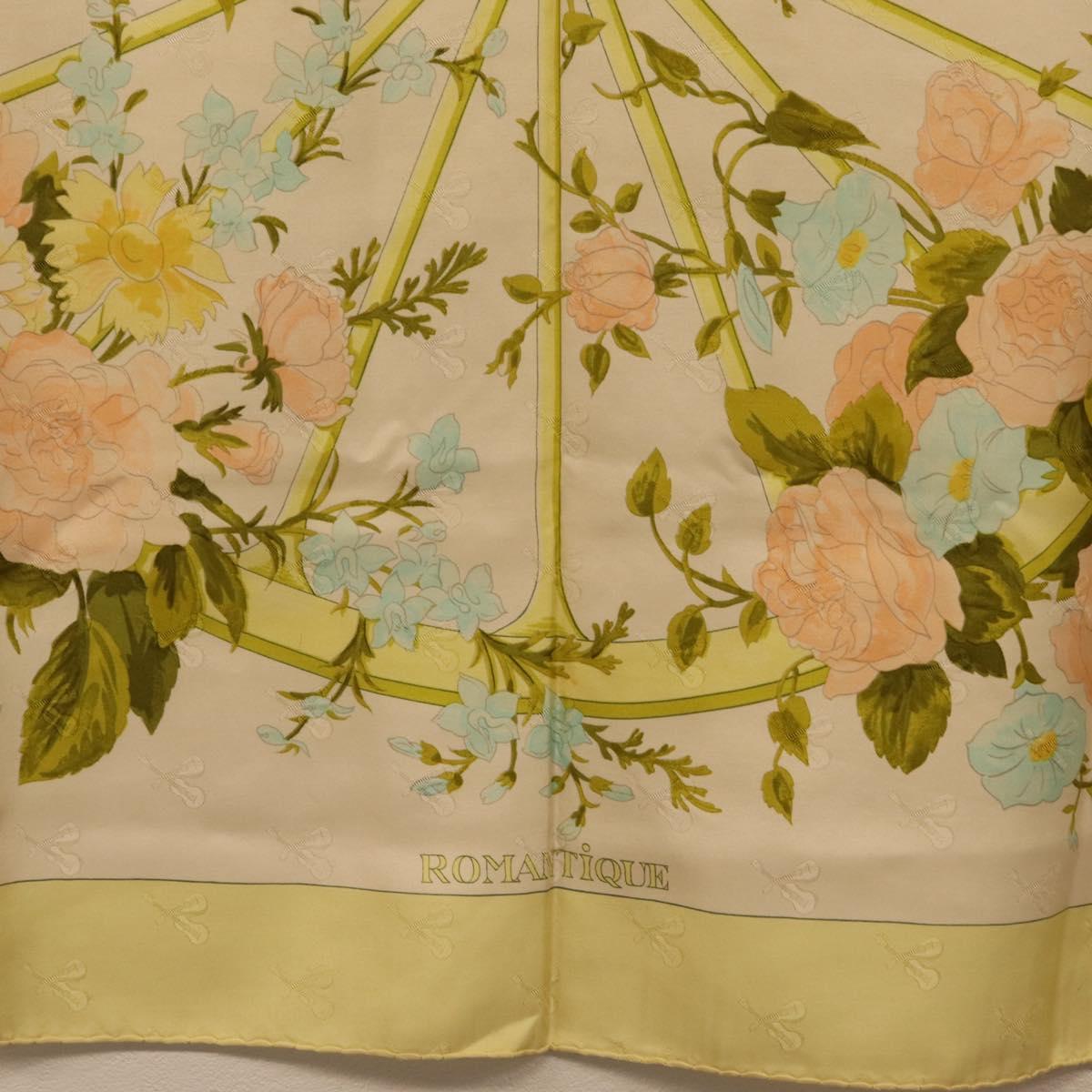 HERMES Carre 90 Scarf ""ROMANTIQUE Foulard Soie Vert Rose blanc"" Auth 207505
