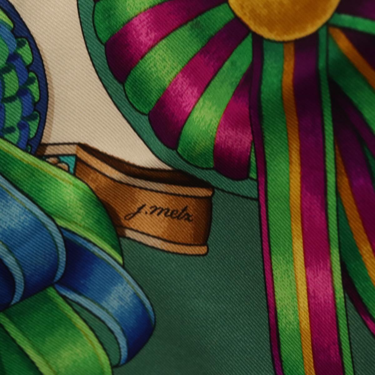 HERMES Carre 90 Scarf ""LES RUBANS DU CHEVALL"" Silk Green Auth 207507