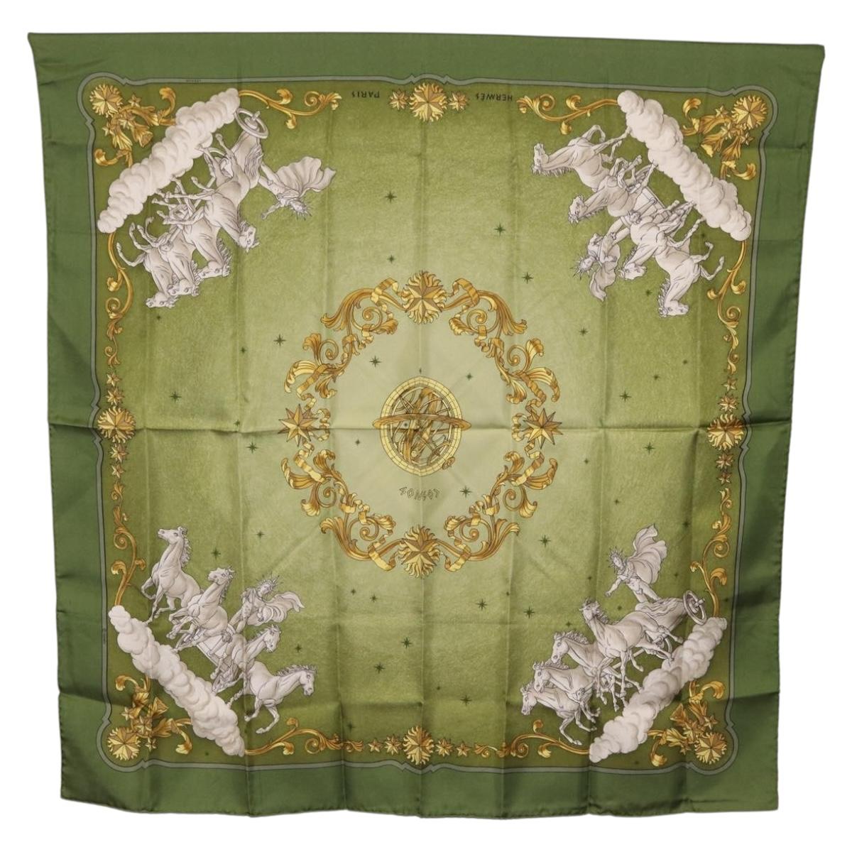 HERMES Carre 90 Scarf ""COSMOS"" Silk Green Auth 207511