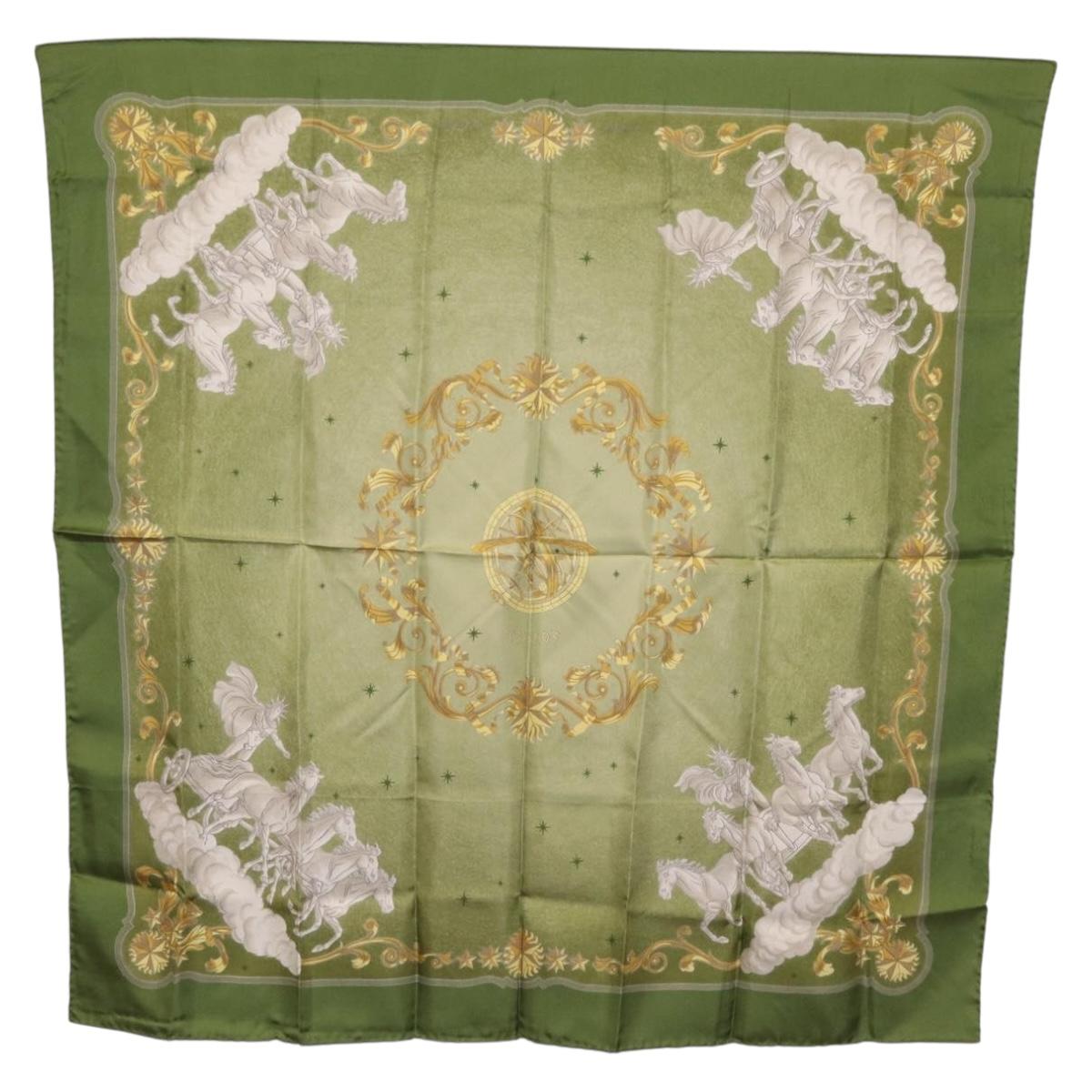 HERMES Carre 90 Scarf ""COSMOS"" Silk Green Auth 207511