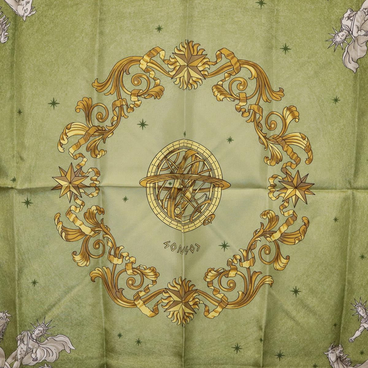 HERMES Carre 90 Scarf ""COSMOS"" Silk Green Auth 207511