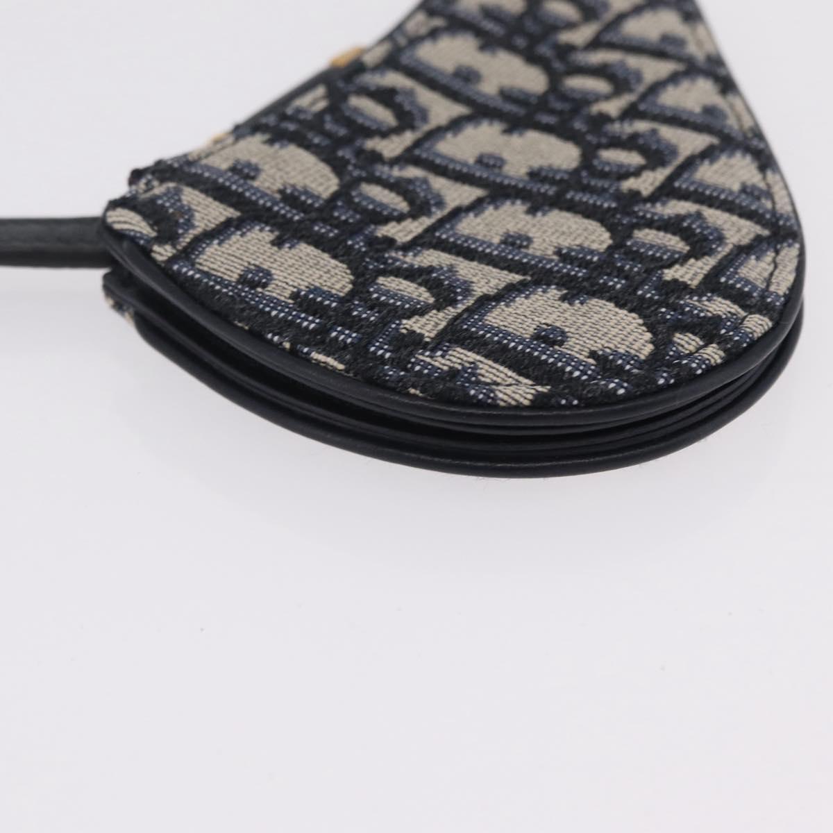 Christian Dior Trotter Canvas Saddle Coin Purse Navy Gold Auth 207530M