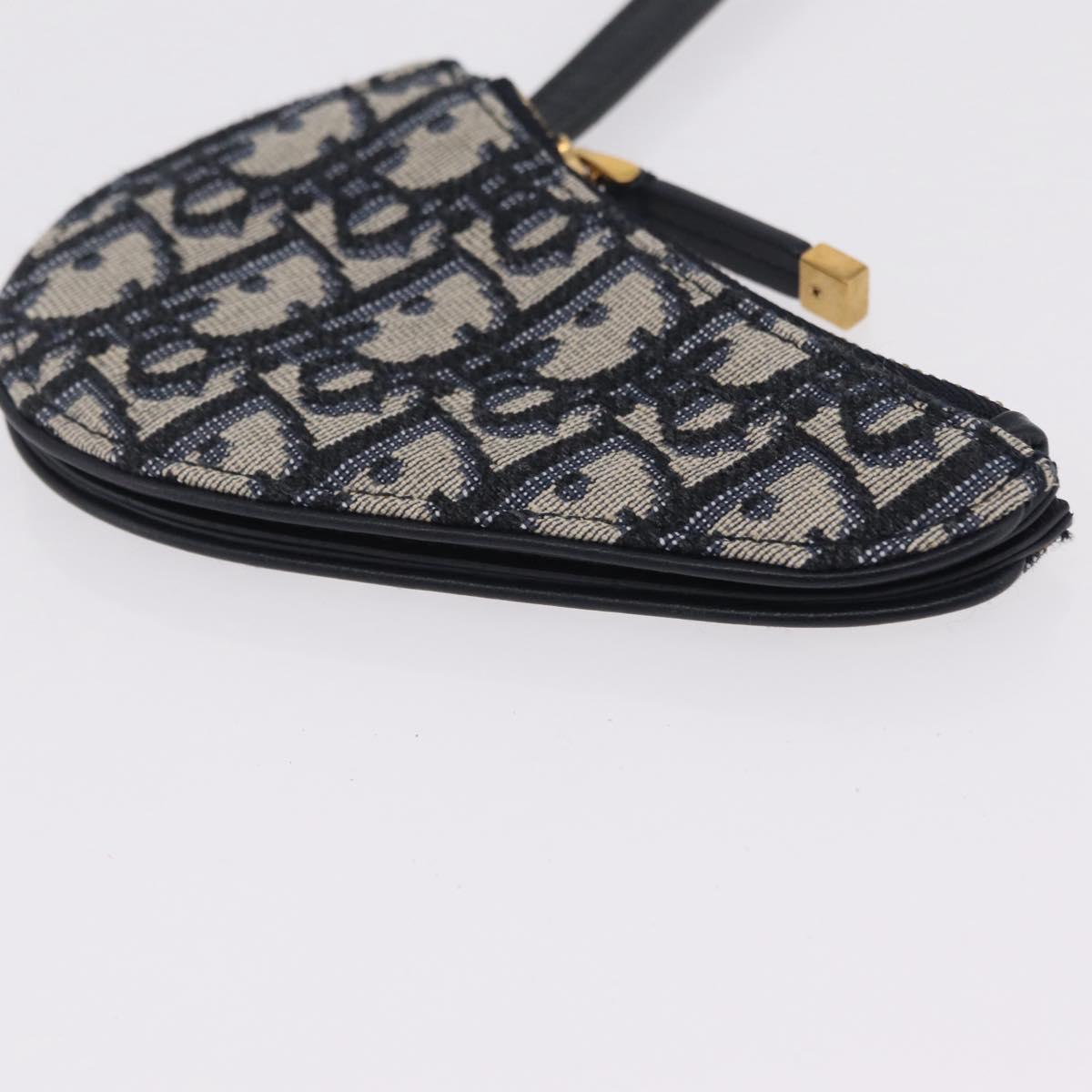 Christian Dior Trotter Canvas Saddle Coin Purse Navy Gold Auth 207530M