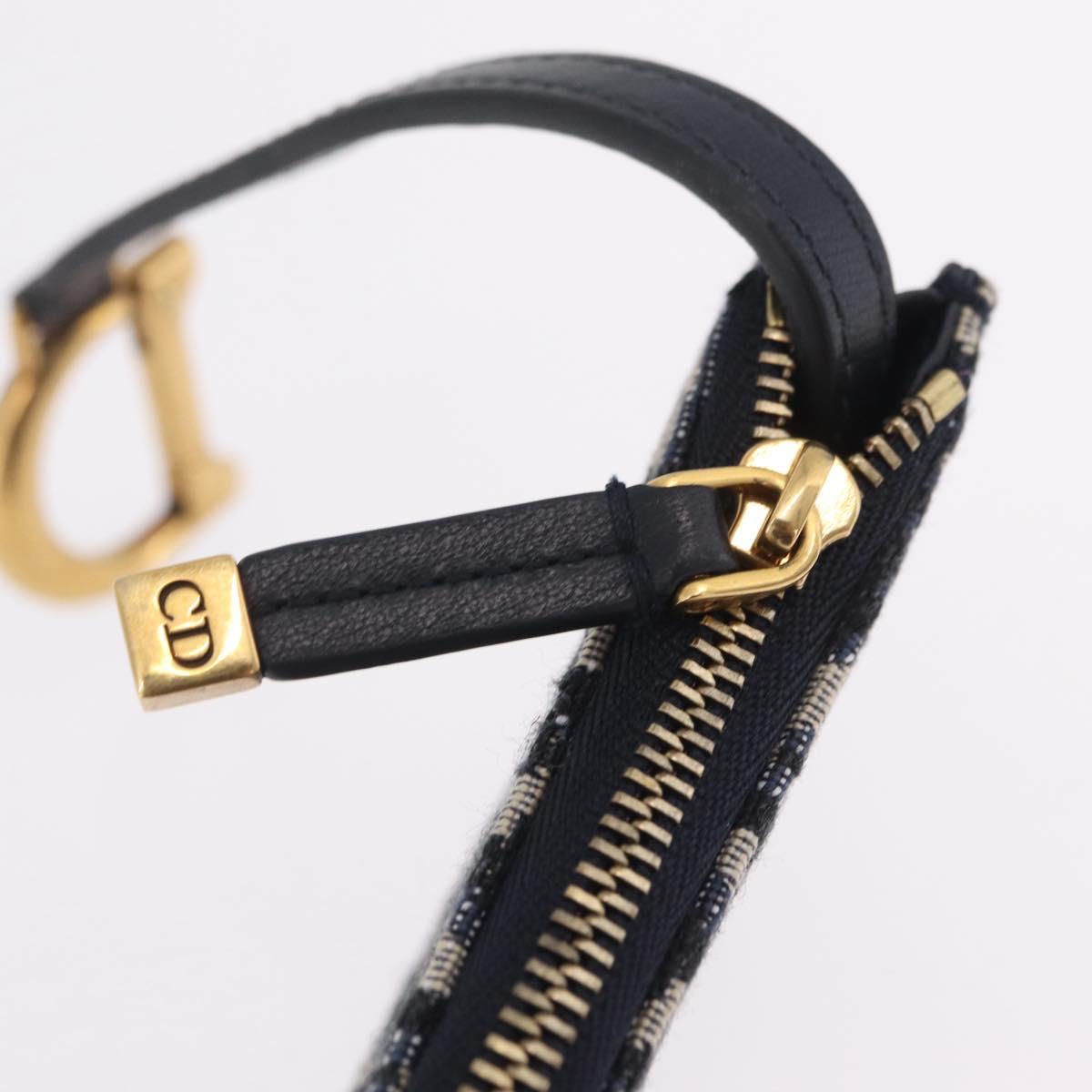 Christian Dior Trotter Canvas Saddle Coin Purse Navy Gold Auth 207530M