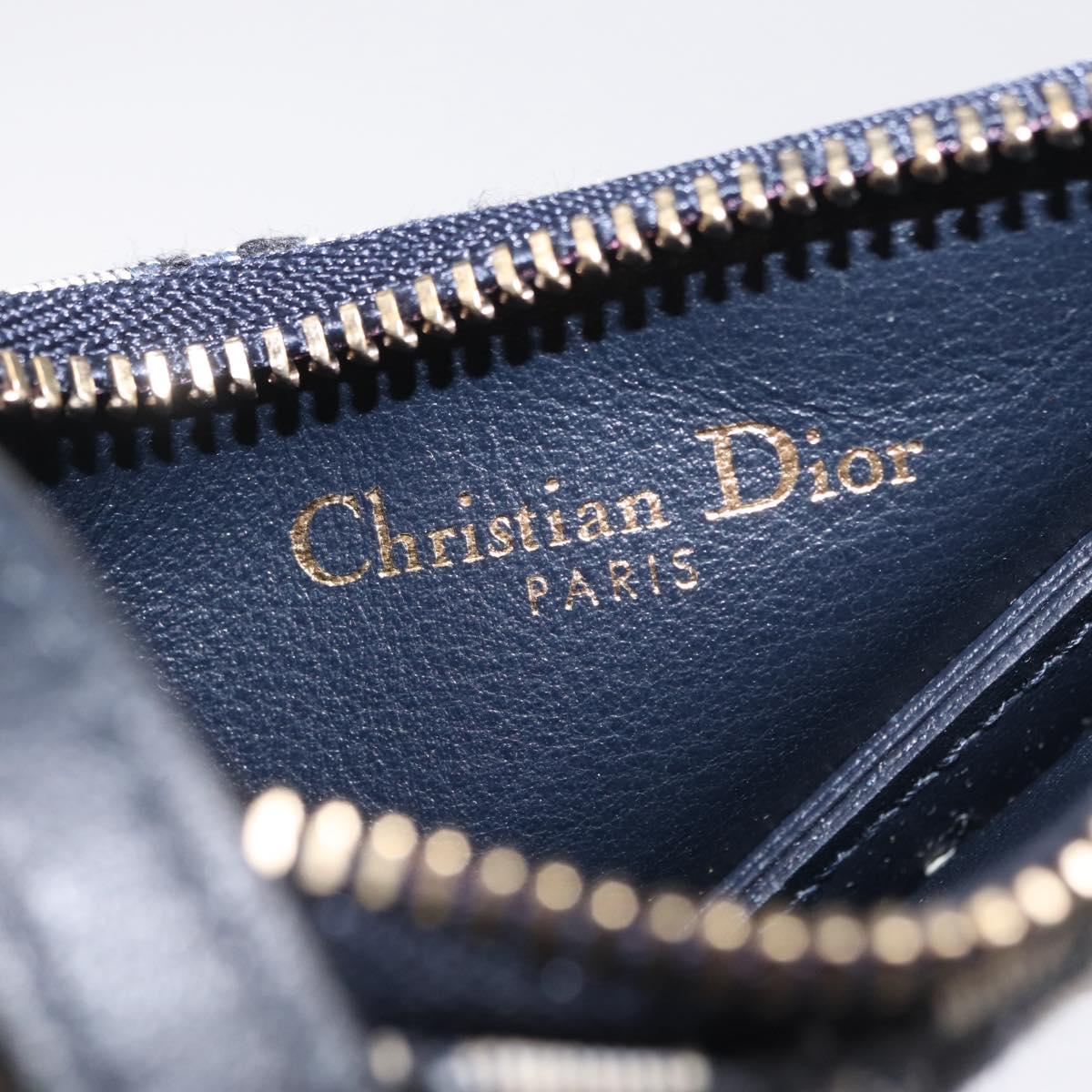 Christian Dior Trotter Canvas Saddle Coin Purse Navy Gold Auth 207530M
