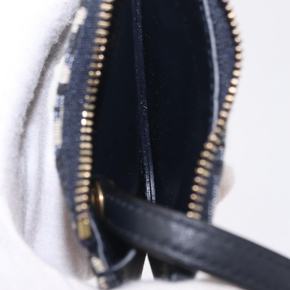 Christian Dior Trotter Canvas Saddle Coin Purse Navy Gold Auth 207530M