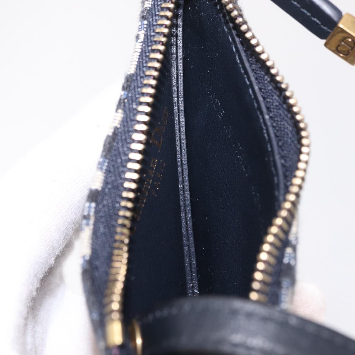 Christian Dior Trotter Canvas Saddle Coin Purse Navy Gold Auth 207530M