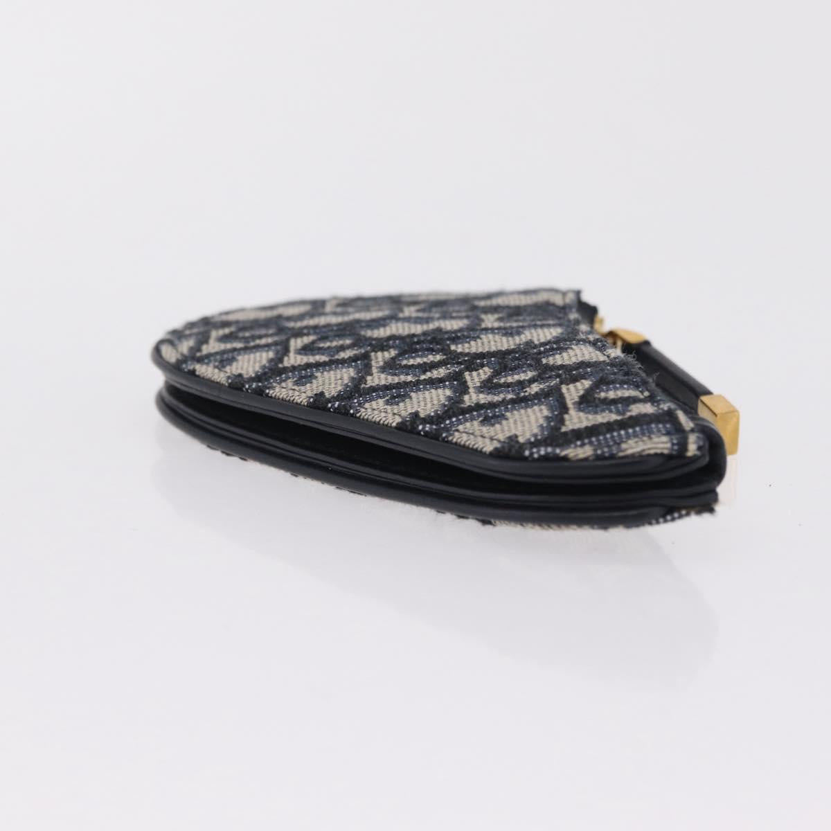 Christian Dior Trotter Canvas Saddle Coin Purse Navy Gold Auth 207530M