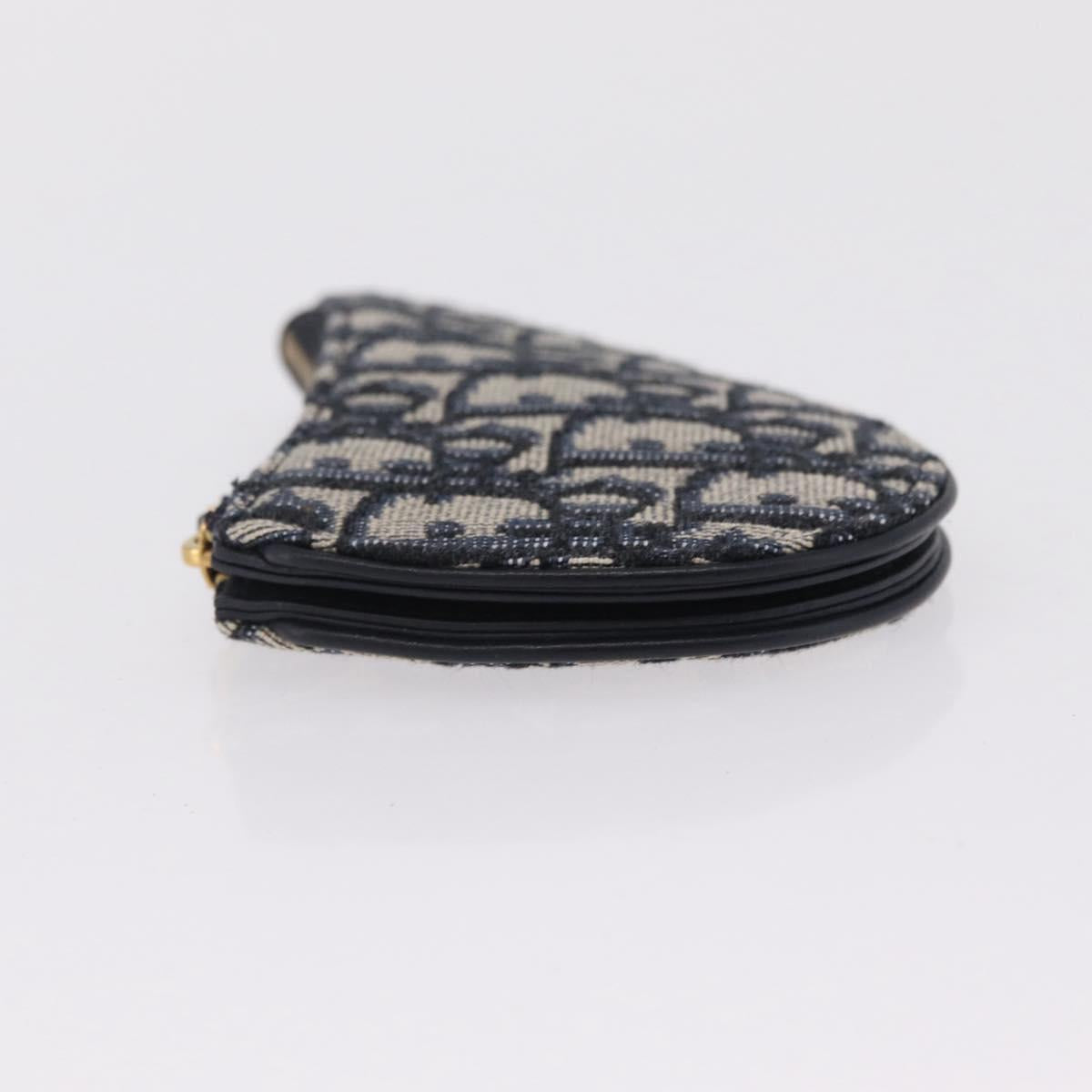 Christian Dior Trotter Canvas Saddle Coin Purse Navy Gold Auth 207530M