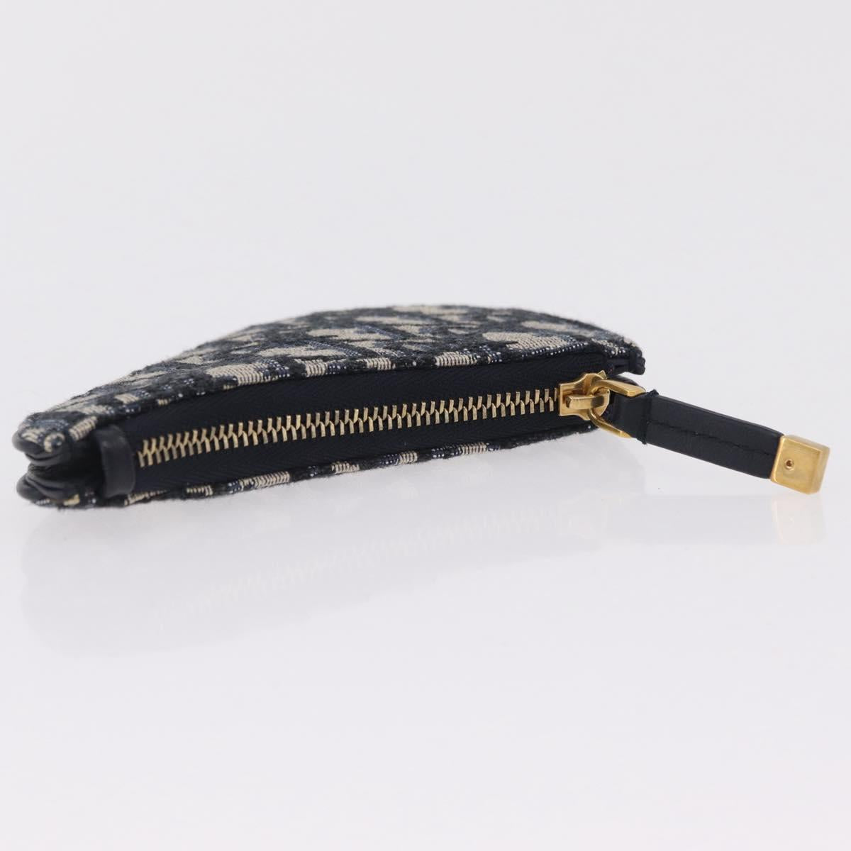 Christian Dior Trotter Canvas Saddle Coin Purse Navy Gold Auth 207530M